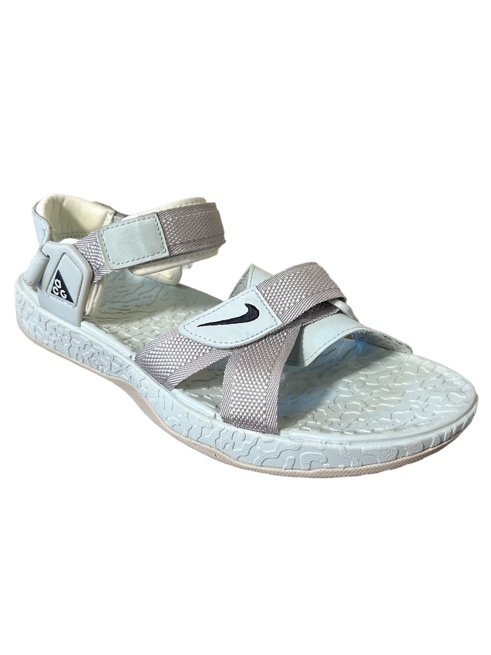 Nike Mens Sandal Size 9 ACG Air Deschutz Light Gray & White Adjustable Straps